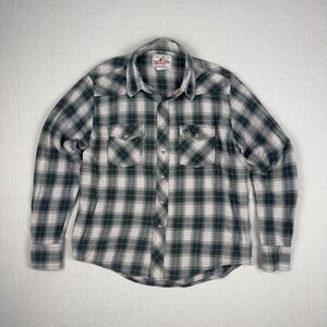 Vintage Wrangler Pearl Snap Men's Medium Plaid Western Shirt Green Cream 80s USA